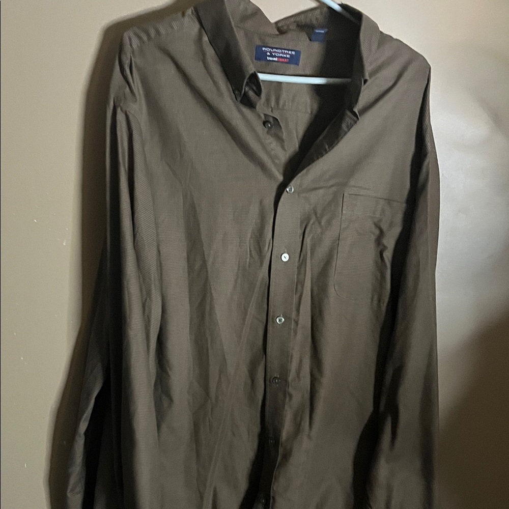 😄Small brown checkered dress shirt big & tall 3XT